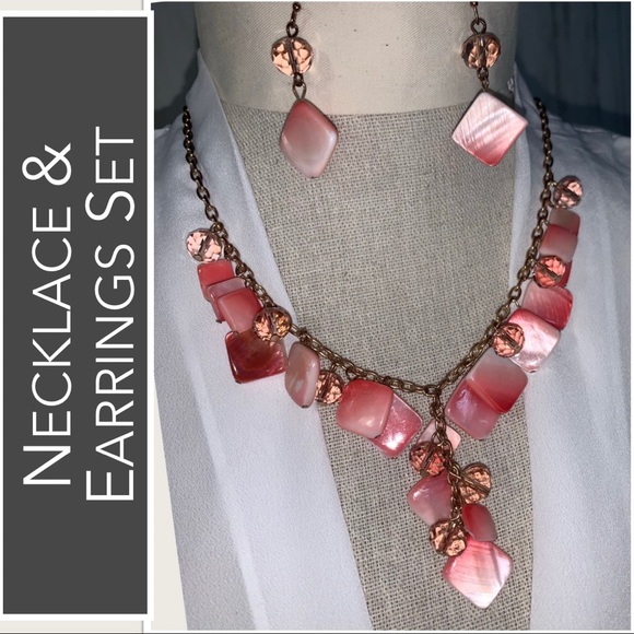 Jewelry - Lucite & Acrylic Jewels Necklace & Earrings in Pink & White Gradients Vintage